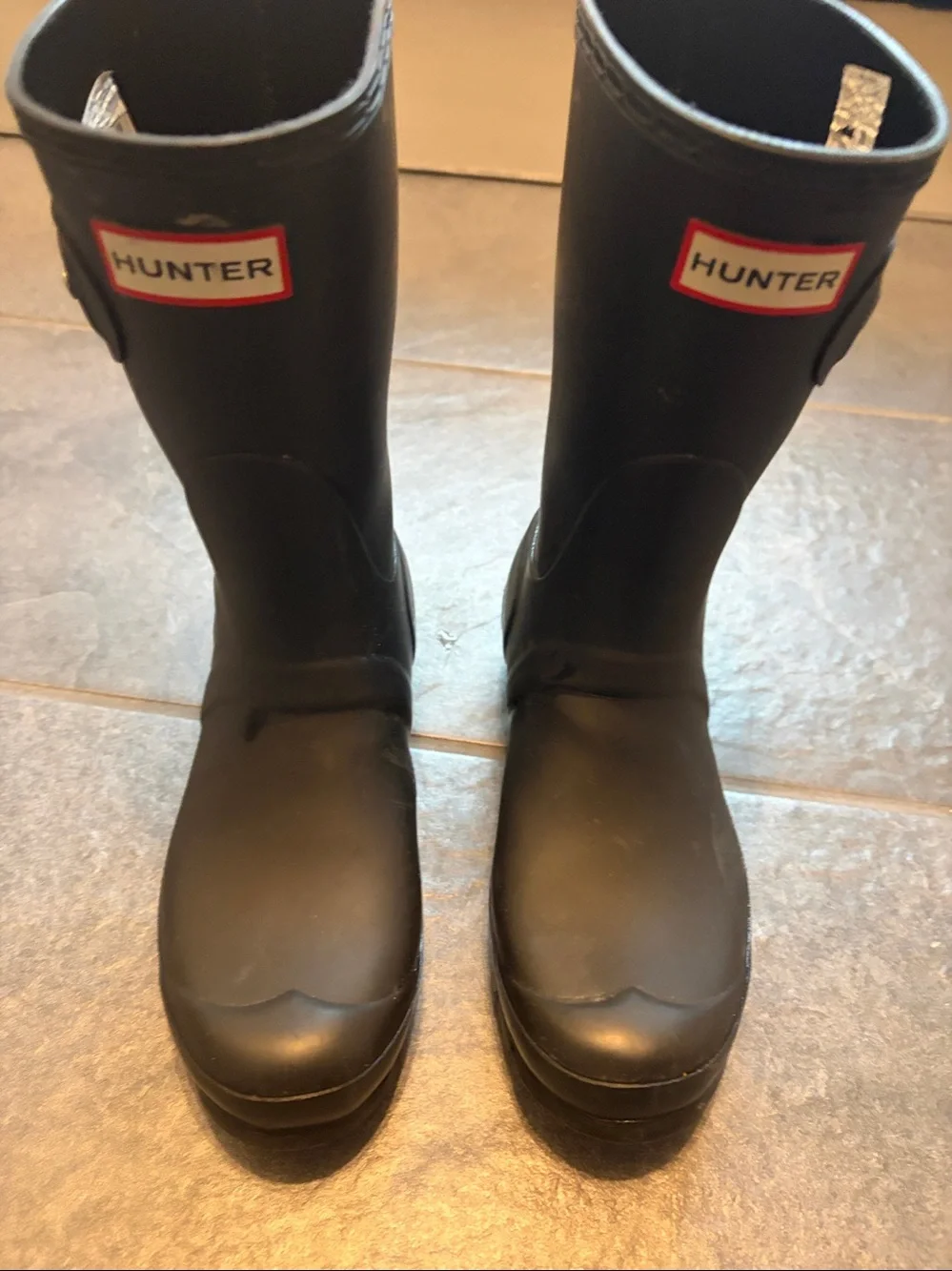 Hunter Womens Black Mid calf  Rain Boots-pair of Fleece Liners included-size 7